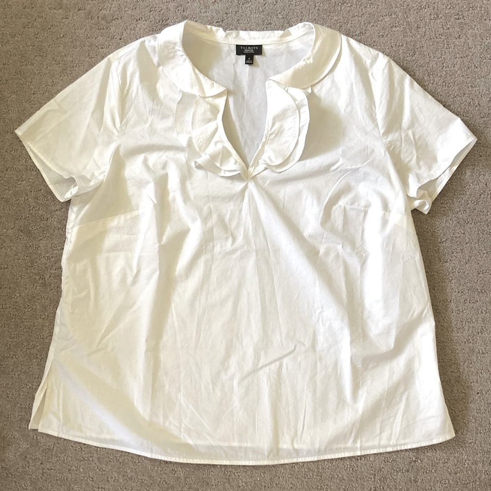Talbots White Ruffle Blouse